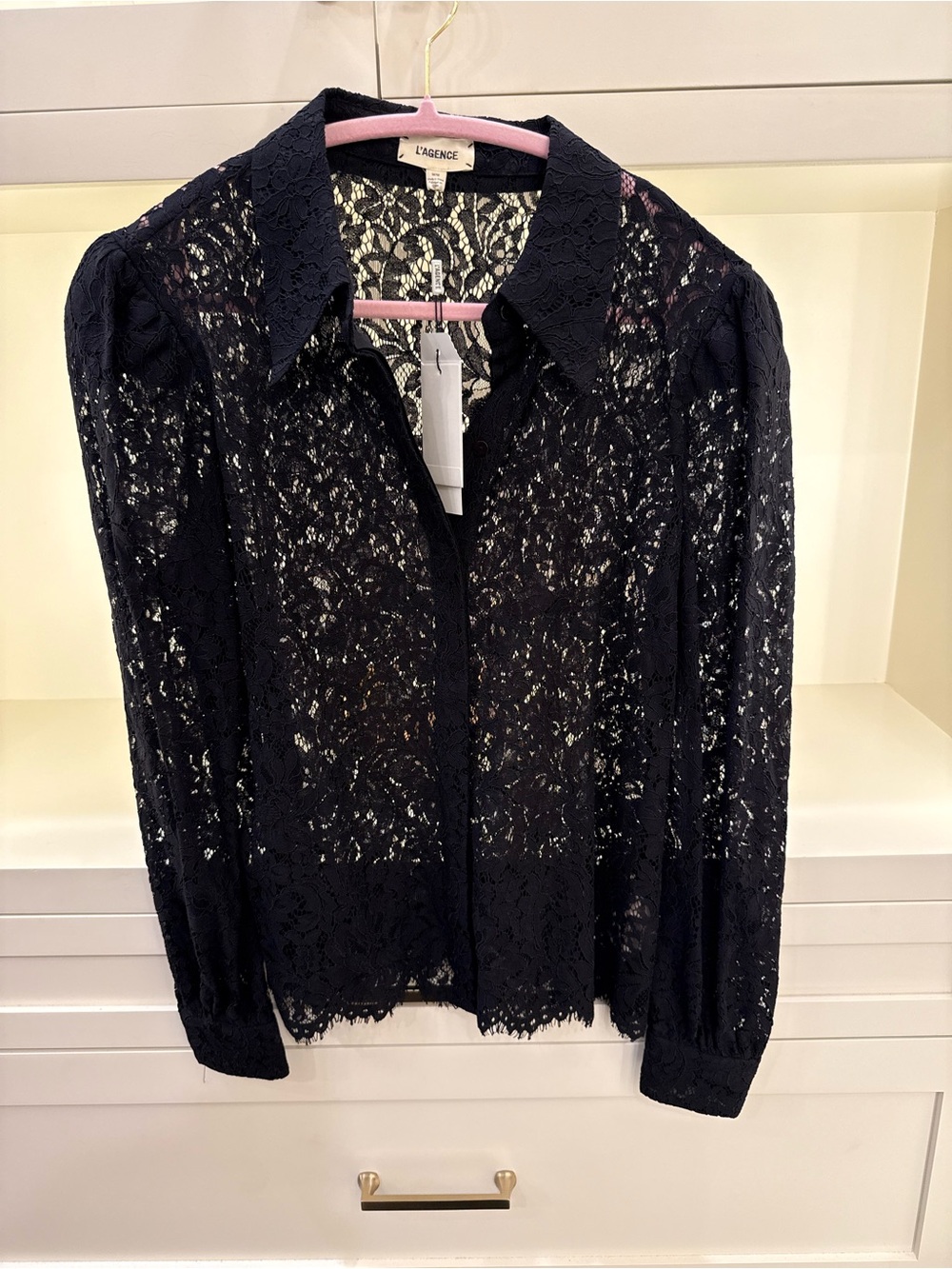 L'AGENCE Black Lace Button-Up Blouse- NWT